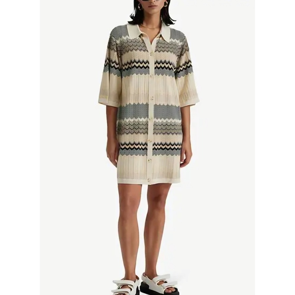 By Malina‎ Mini Kim Graphic Knitted Dress Womens S Multicolor Chevron Pointelle